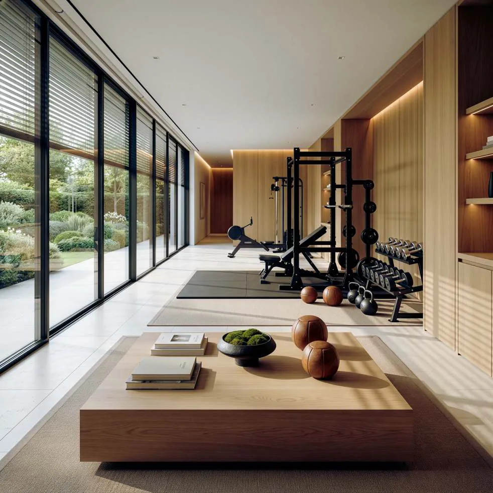 Yashillikka qaragan yorugʻ fitnes zali